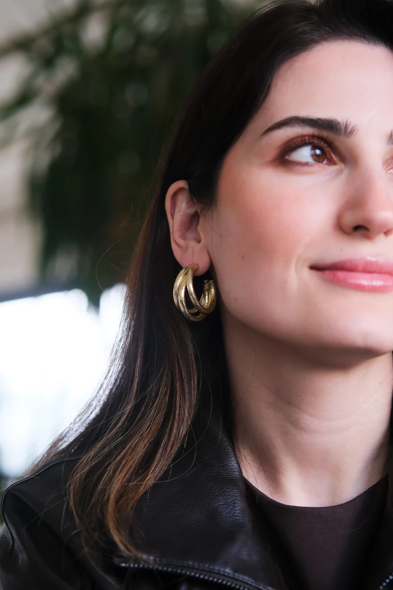 Dokulu Kafes Tasarım Mat Gold Küpe