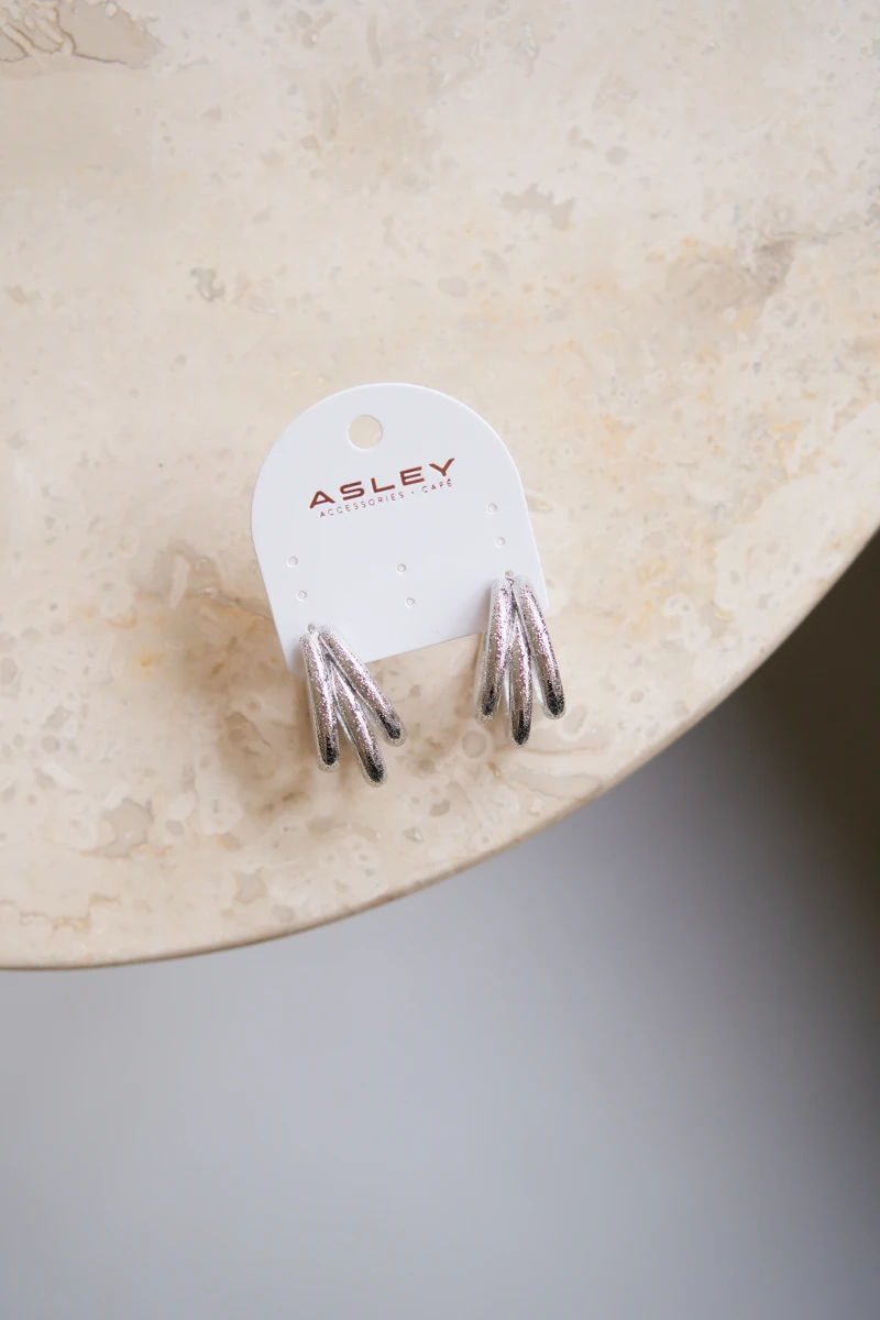 Dokulu Kafes Tasarım Mat Gümüş Küpe