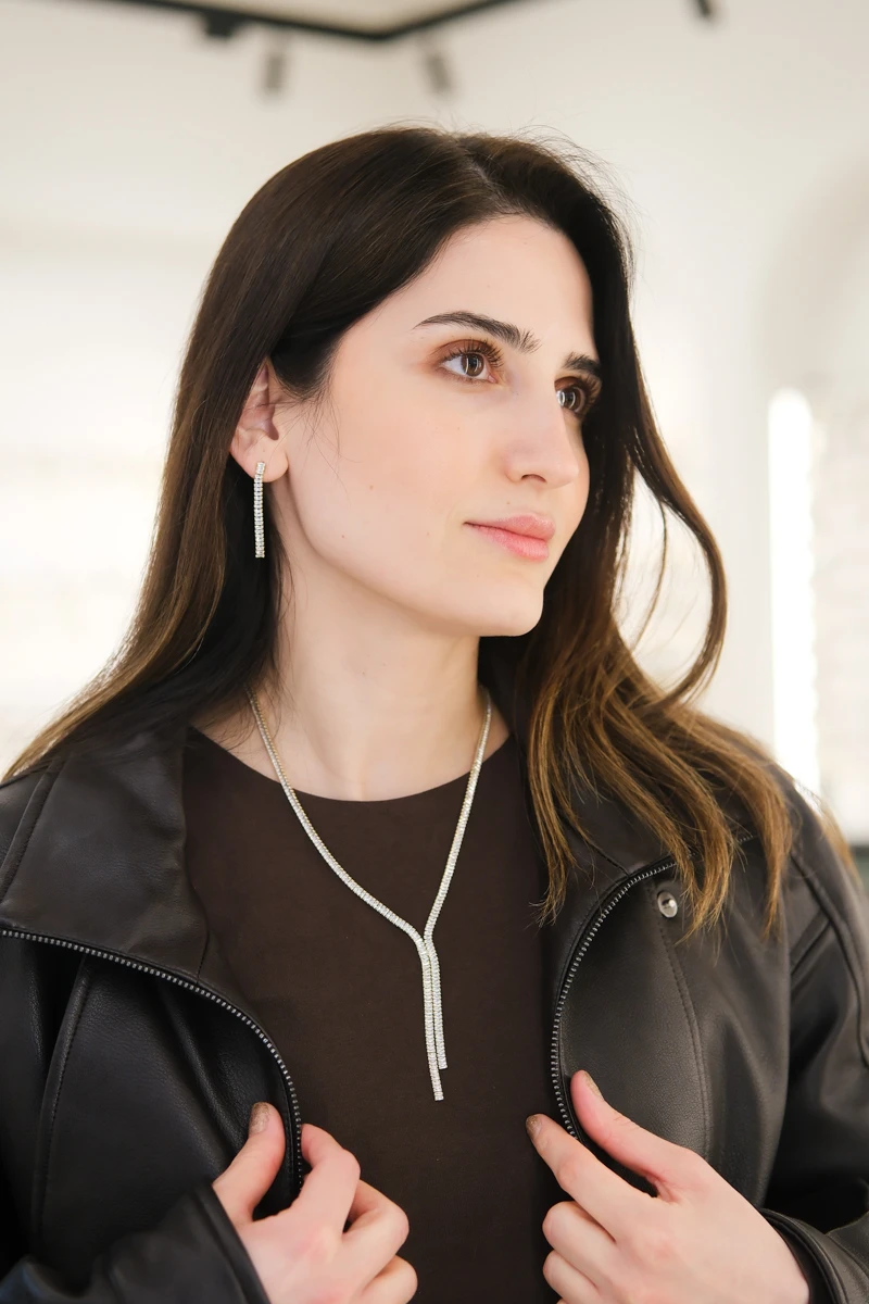 Baget Taşlı Kolye Küpe Seti