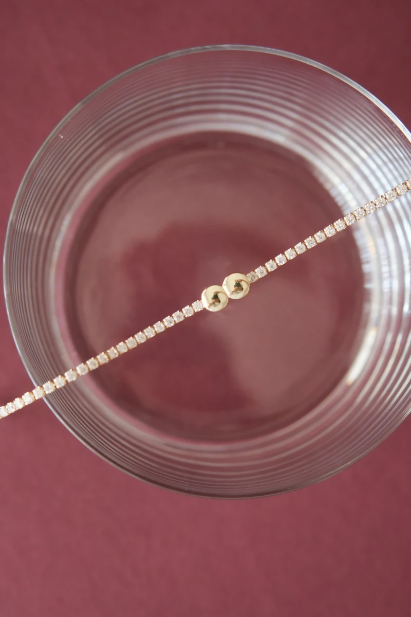 İkili Yuvarlak Plaka Detaylı Gold Su Yolu Bileklik