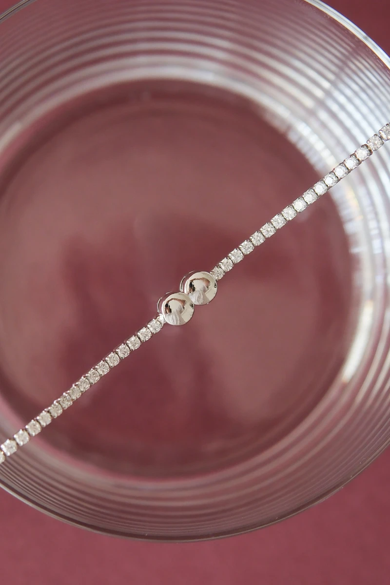 İkili Yuvarlak Plaka Detaylı Gümüş Su Yolu Bileklik