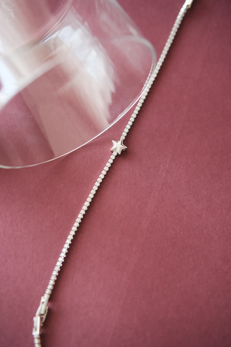 Metal Yıldız Detaylı Gümüş Su Yolu Bileklik