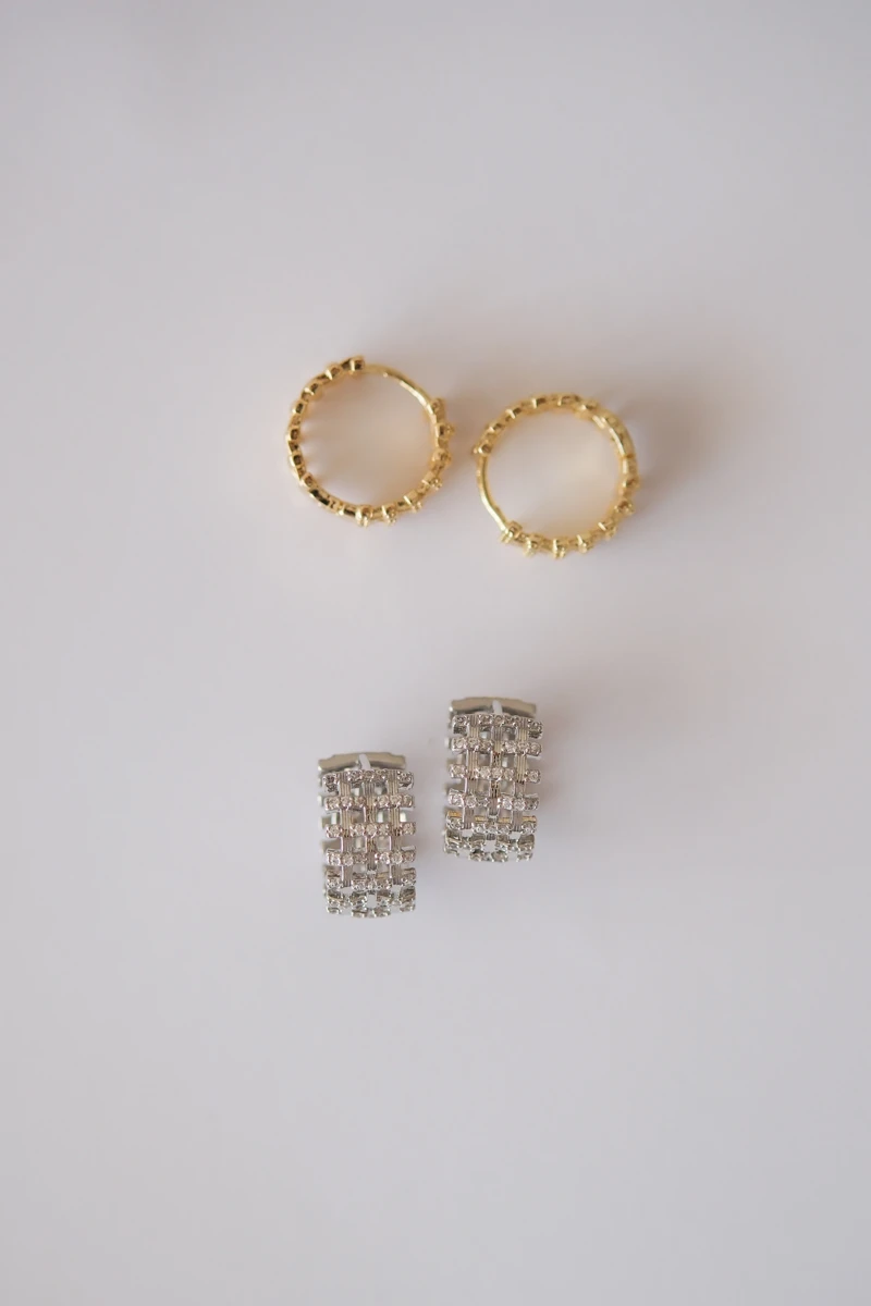 Taşlı Kafes Tasarım Gümüş Halka Küpe