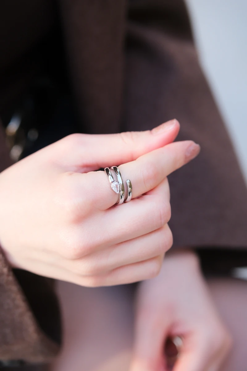 Markiz Taş Detaylı Sarmal Yılan Tasarım Gümüş Yüzük 