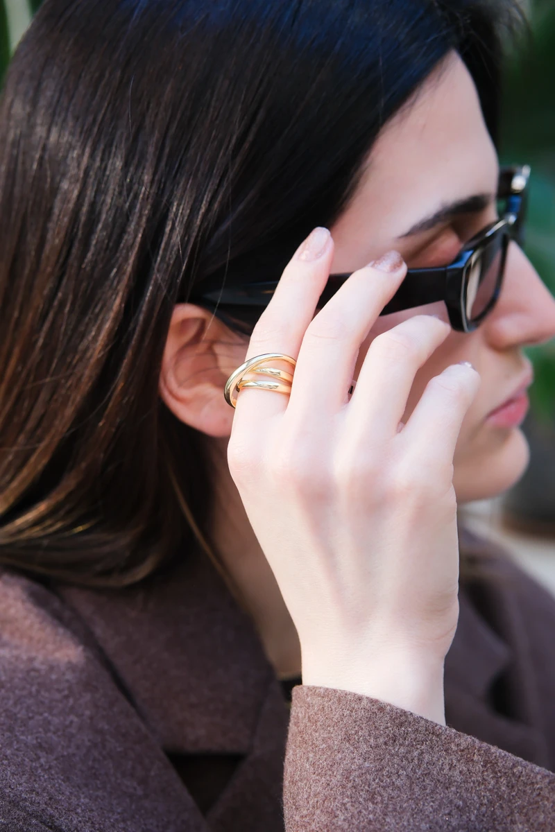 Metal Sarmal Tasarım Gold Yüzük 