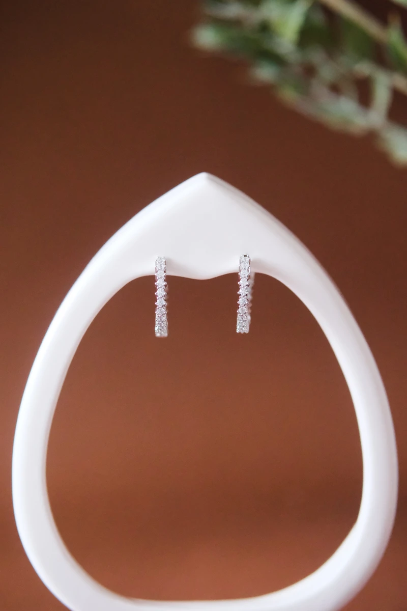 Yüksek Montür Taş Sıralı Gümüş Halka Küpe