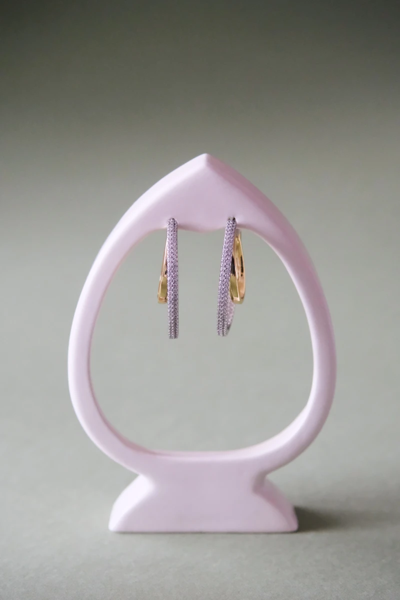 Taşlı Ve Metal İkili Oval Halka Tasarım Küpe