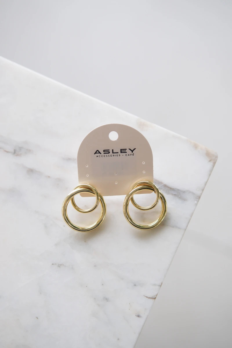 İkili Halka Birleşimli Gold Küpe