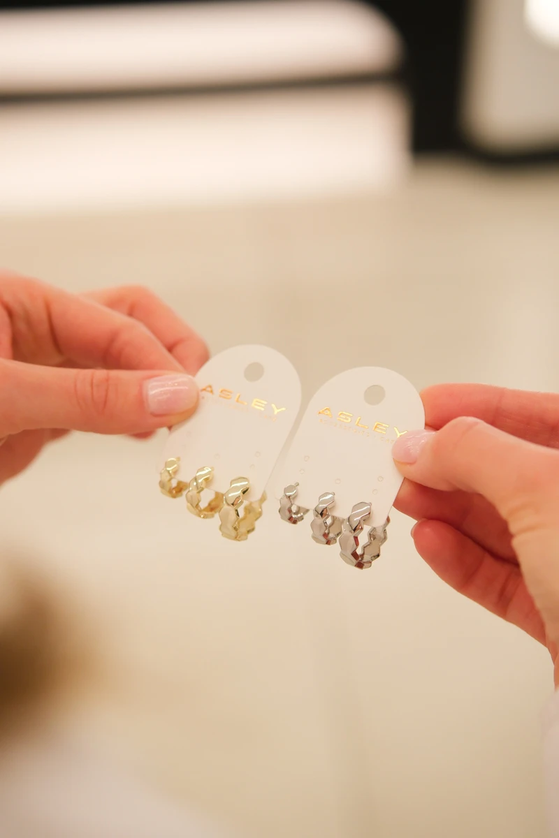 Bal Peteği Tasarım Üçlü Gümüş Küpe Seti