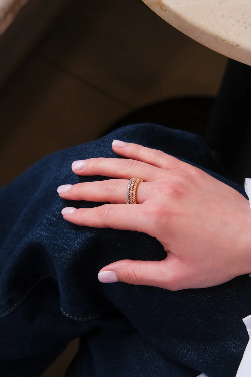 Gömme Taşlı Tasarım Üçlü Yüzük Seti