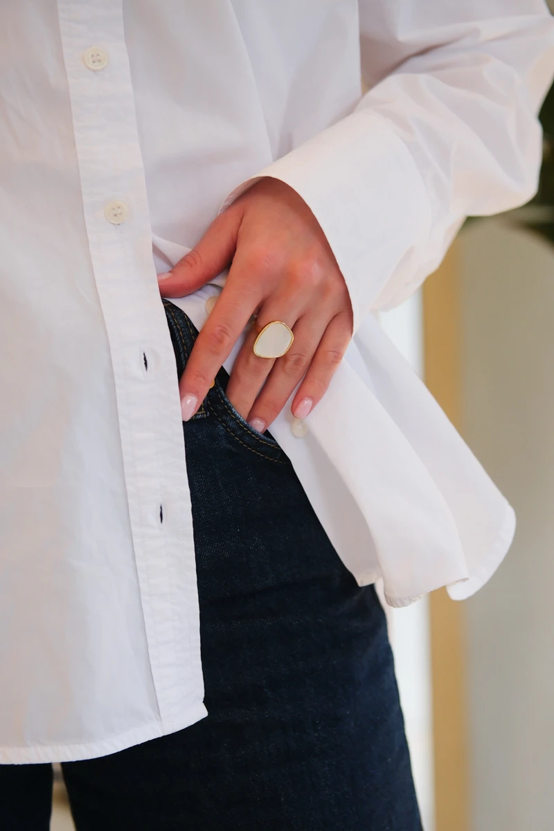 Sedefli Büyük Plaka Tasarım Gold Yüzük 