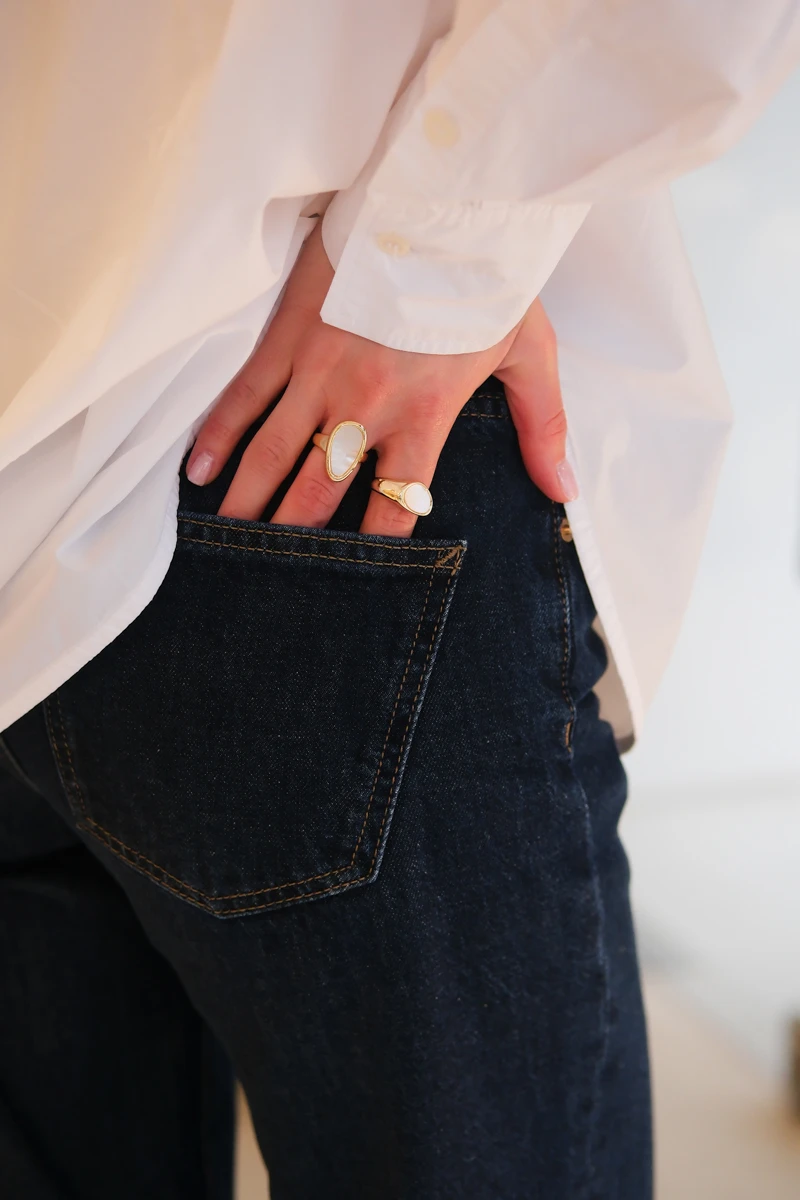 Sedefli Oval Plaka Tasarım Gold Yüzük 